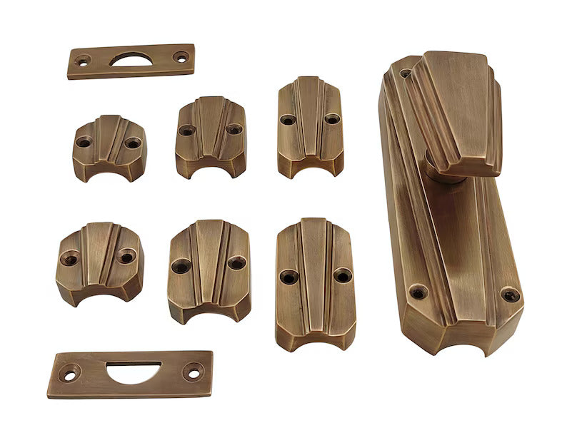 Signature Ironmongery Art Deco Door Brass Cremone Bolt 9 feet Antique Brass Unlacquered Up to 9 feet Doors