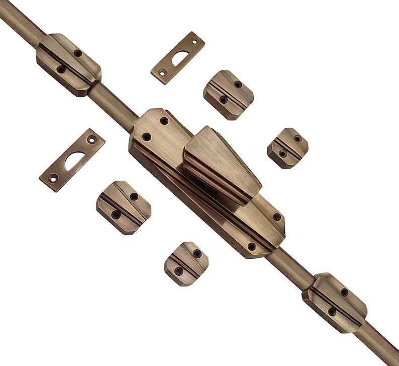 Signature Ironmongery Art Deco Door Brass Cremone Bolt 9 feet Antique Brass Unlacquered Up to 9 feet Doors