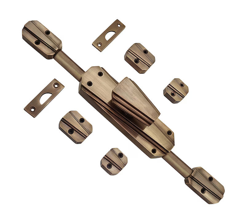 Signature Ironmongery Art Deco Door Brass Cremone Bolt 9 feet Antique Brass Unlacquered Up to 9 feet Doors