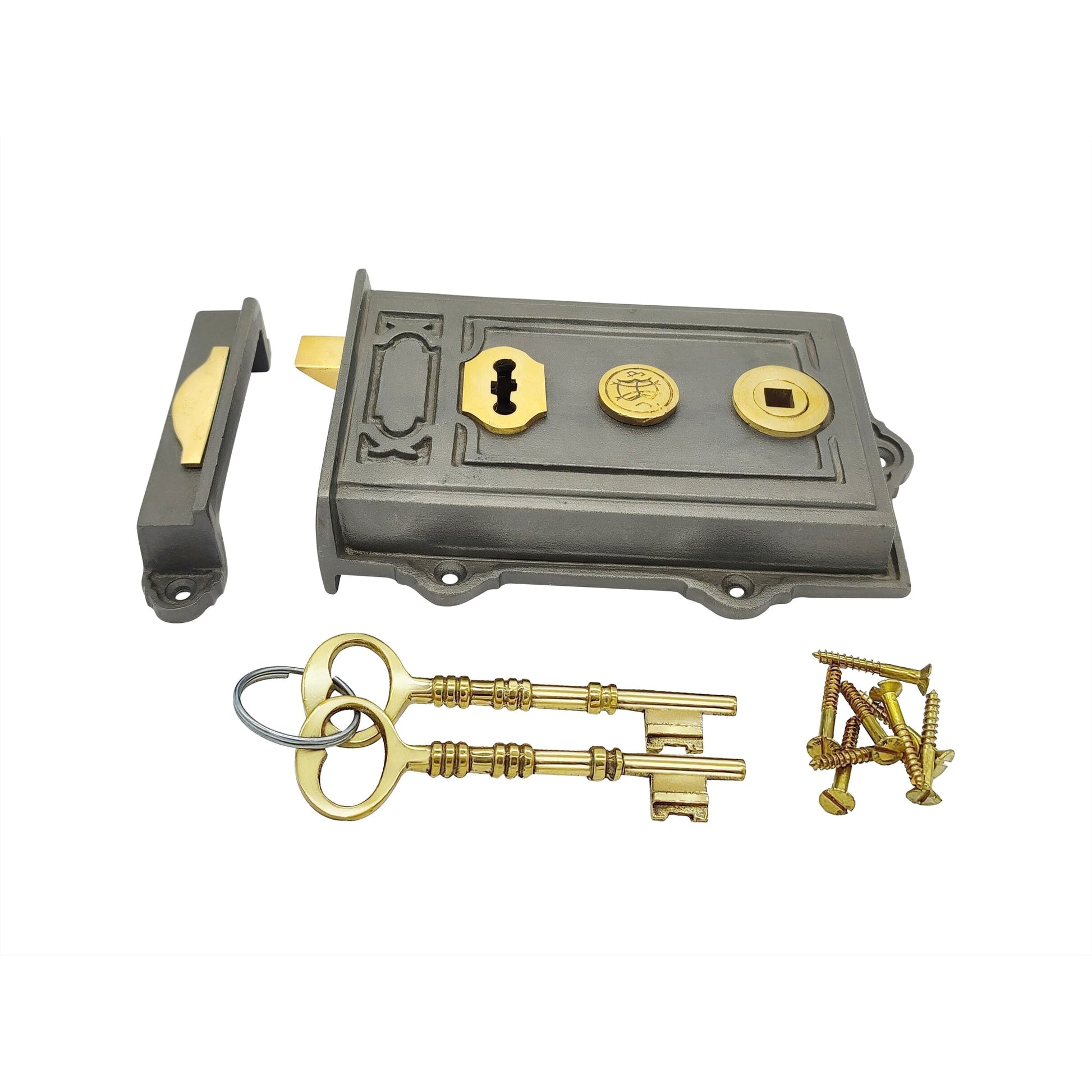 Signature Ironmongery Iron Davenport Rim Lock Antique Iron Finish - Signature Ironmongery